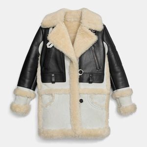 NWOT Coach Women's Black Biker Sheepskin Coat
